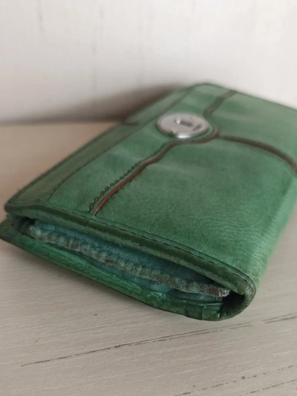 Fossil Maddox Continental Wallet Soft Smooth Green Leather Zip Around